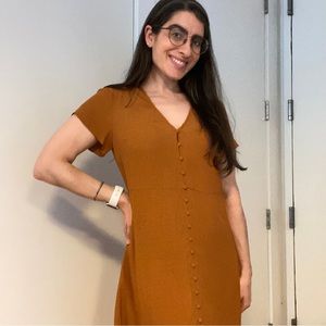Madewell V-neck Button-Front Dress Yellow Bronze S NWT